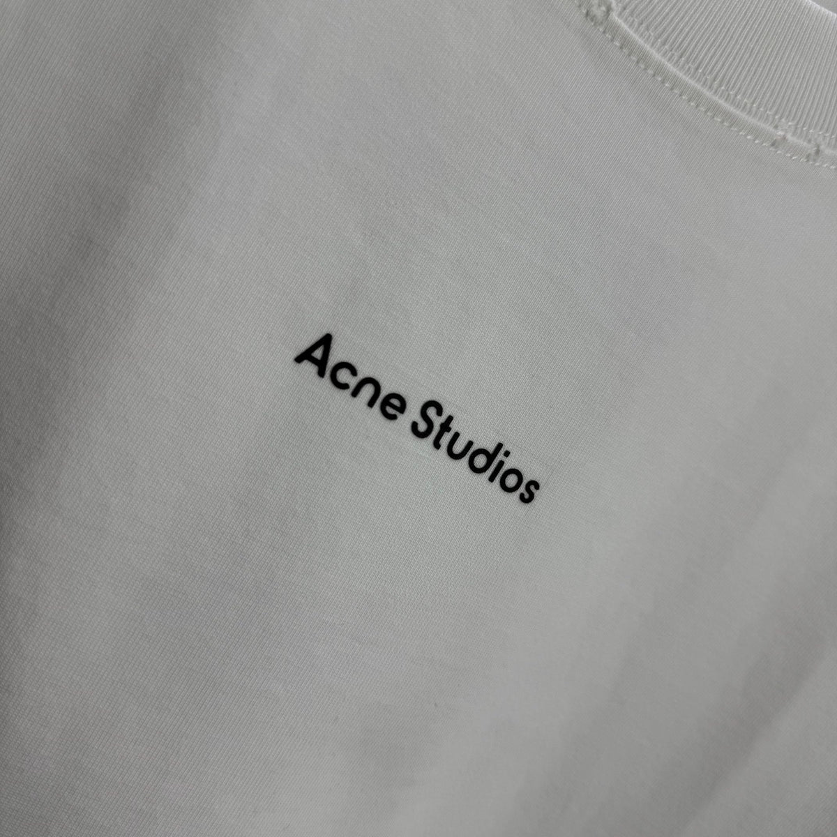 Acne Studios Minimal Centered Chest‑Text Distressed‑Trim Crew‑Neck Short‑Sleeve T‑Shirt