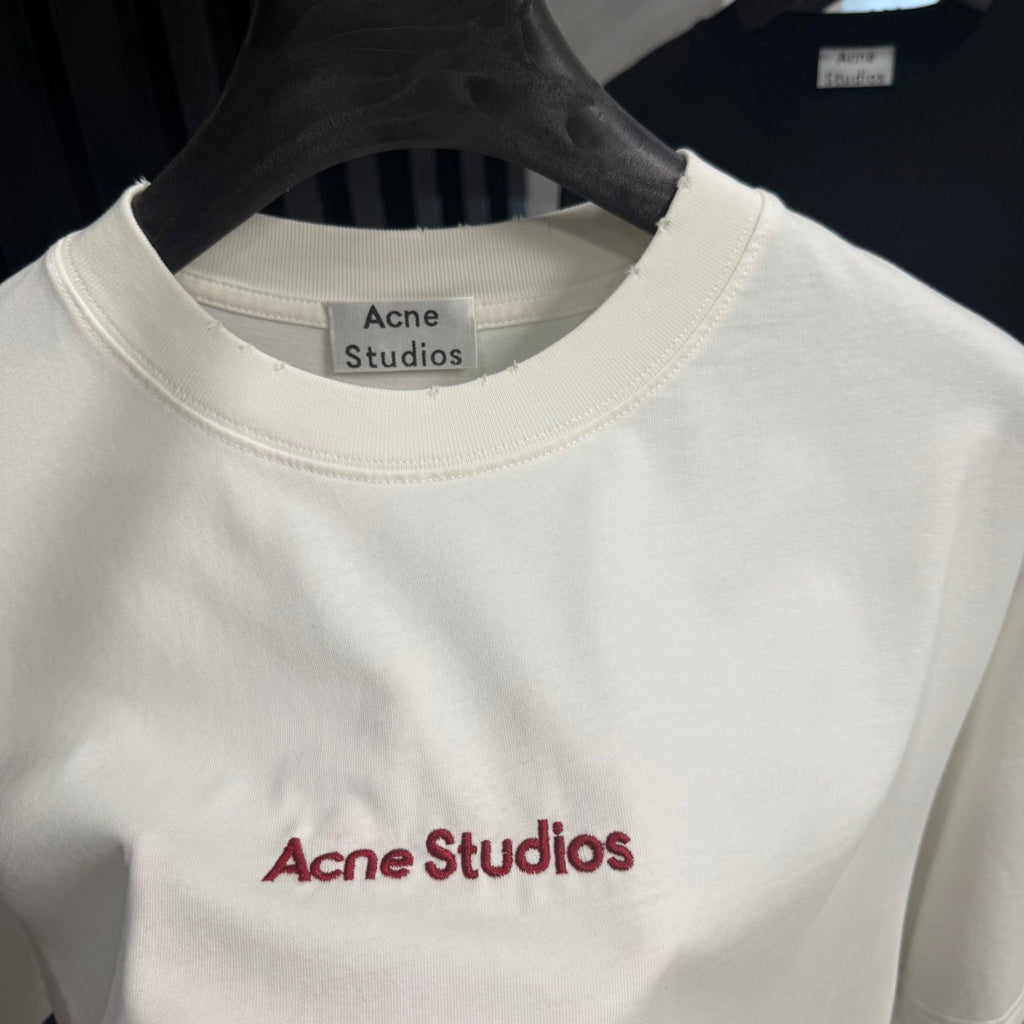 Acne Studios Chest‑Embroidered‑Script Distressed‑Hem Oversized Crew‑Neck T‑Shirt
