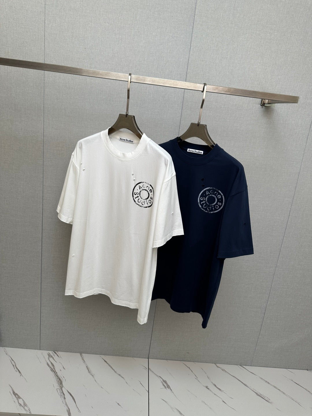 Acne Studios Circular Stamp‑Print Distressed Crew‑Neck Short‑Sleeve T‑Shirt,