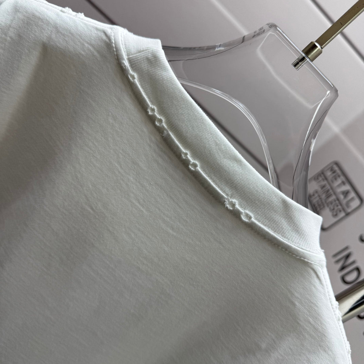 Acne Studios Minimal Centered Chest‑Text Distressed‑Trim Crew‑Neck Short‑Sleeve T‑Shirt