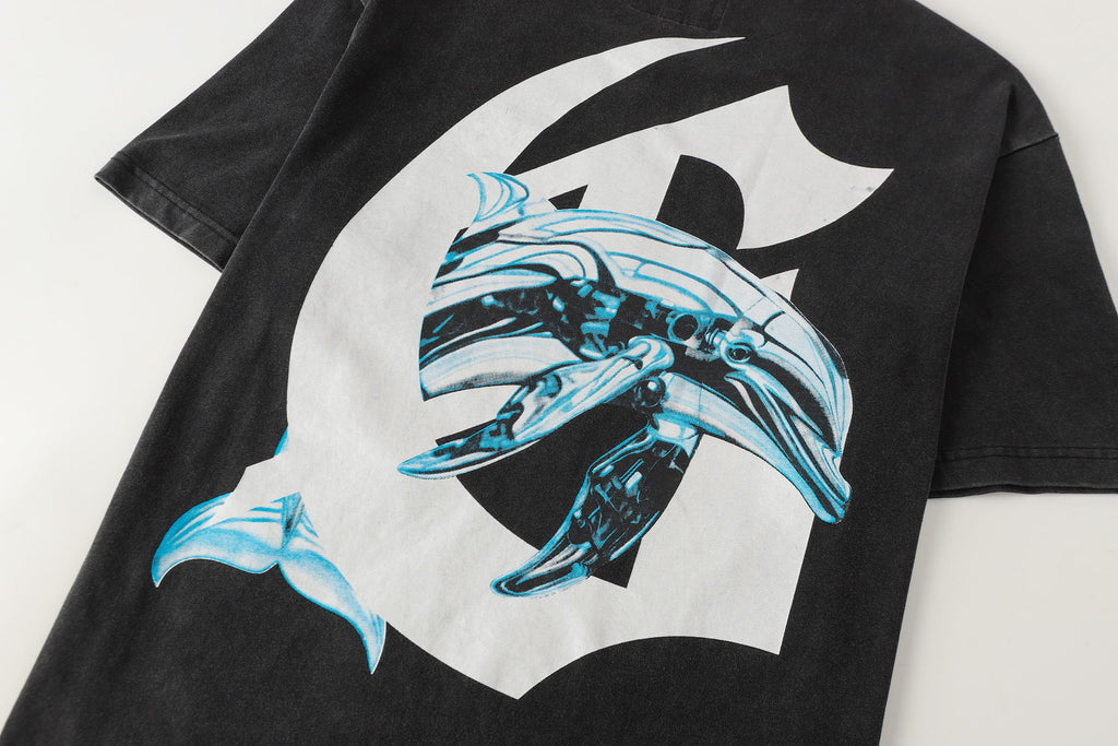 Godspeed I Love GS Dolphin Graphic T‑Shirt (Washed Black)