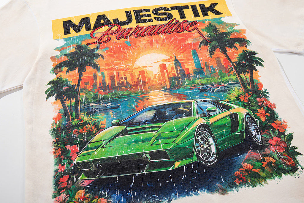 Majestik “Paradise” Supercar Vintage Tee（Off-White / Cream）
