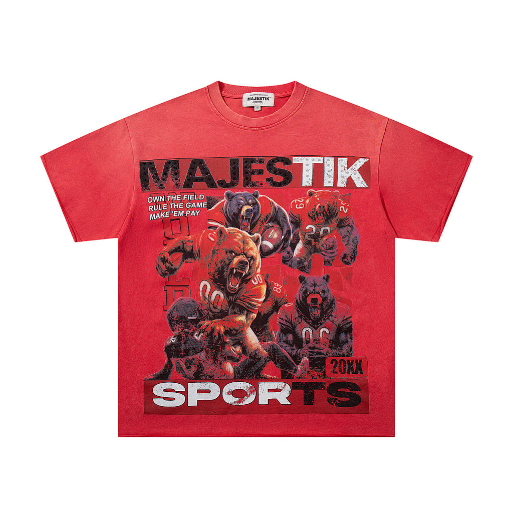 Majestik “Football Bears” Sports Vintage Tee（Red）